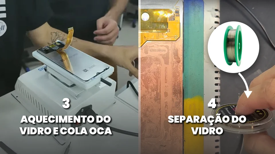 Usar o fio de tungstênio para remover um vidro com uma separadora de LCD